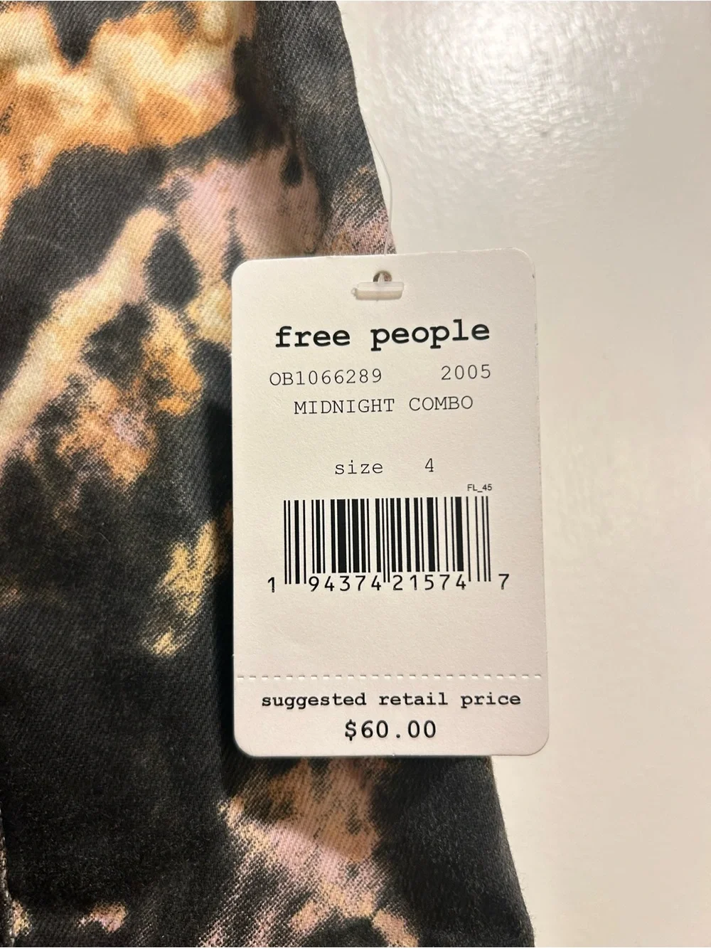 Free People Black Tie-Dye Panel Mini Skirt with Tan and Pink Accents